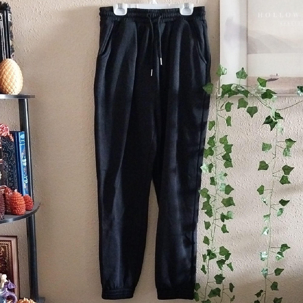 Women's Black Drawstring Cuffed Bottom Jogger Pants - Small